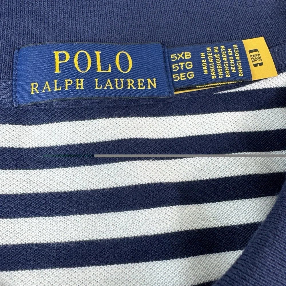 Polo Ralph Lauren White Blue Striped Cotton Red Pony Mens Polo Shirt Size 5XLB